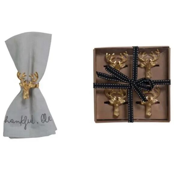 Christmas Holiday NIB Deer Napkin Rings 2 Sets of 4 (8 Total) Kitchen Decor - Picture 6 of 6